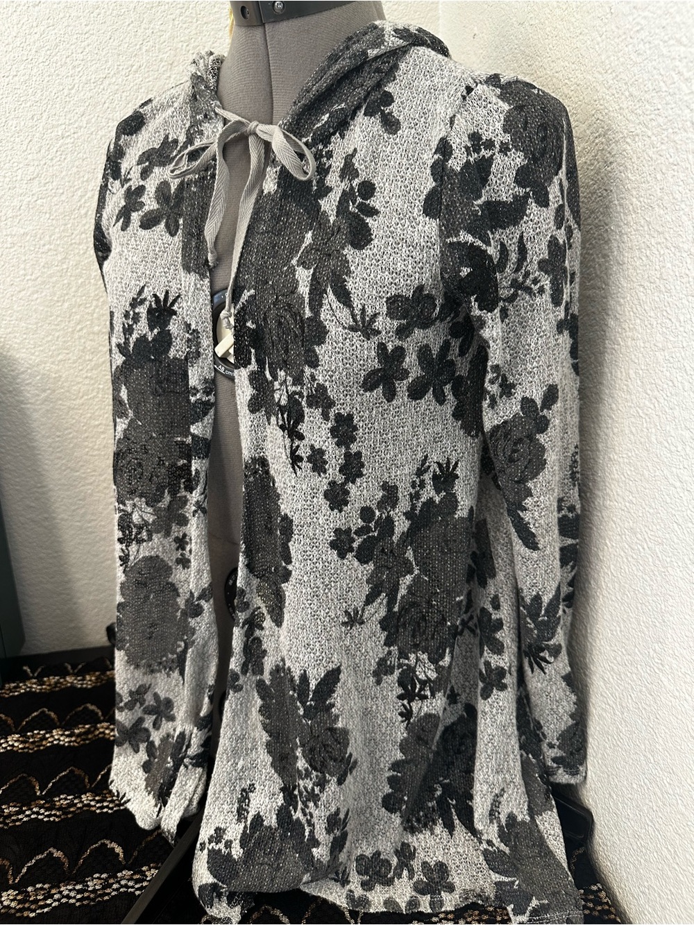 Freshman Gray & Black Hooded Knit Cardigan